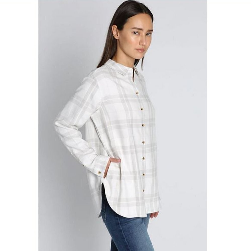 🥑NWT Jach’s New York Girlfriend Plaid Flannel Button Down Shirt JACHS GF Ivory